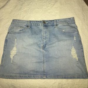 Distressed jean skirt